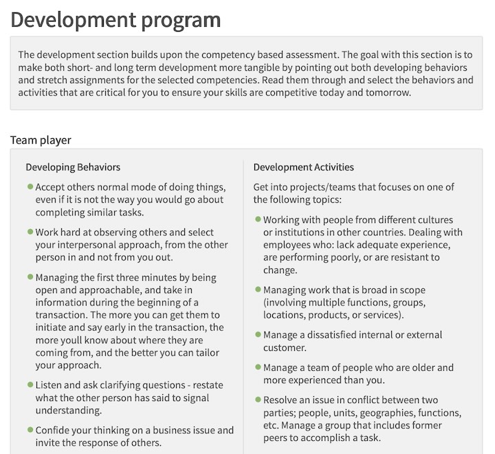 Example of the suggested development programe once the Ascend assessments has been completed