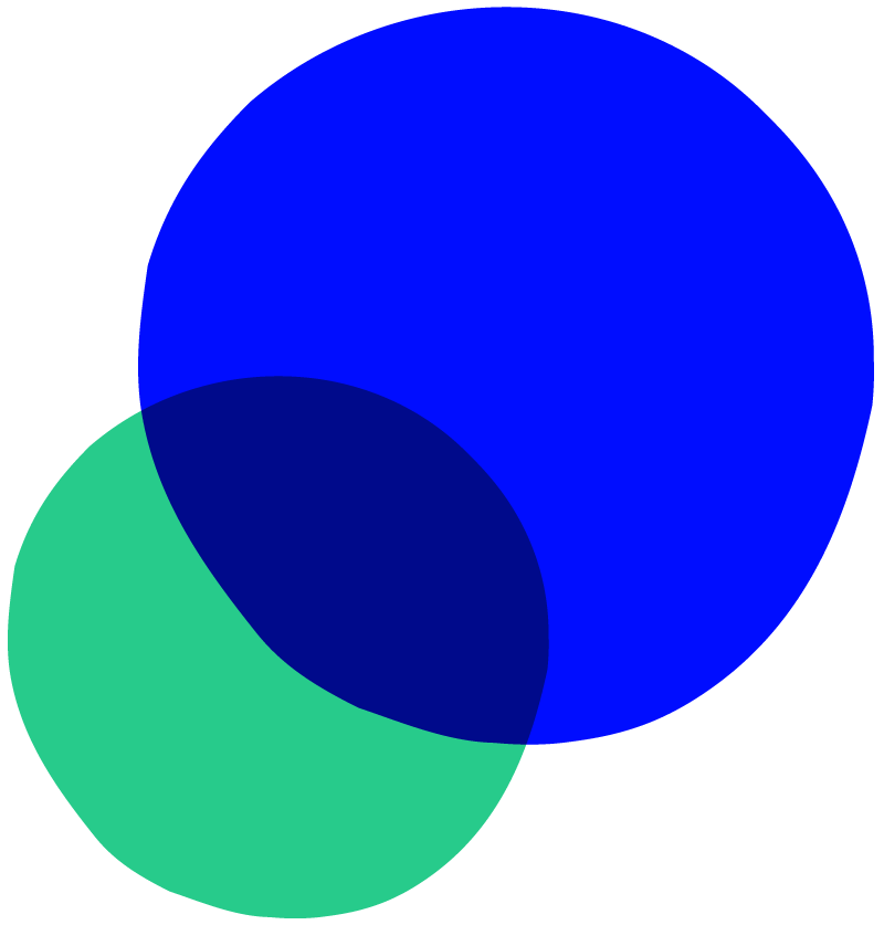 Overlapping green and blue circle highlighting a combination of personality and cognitive measurements