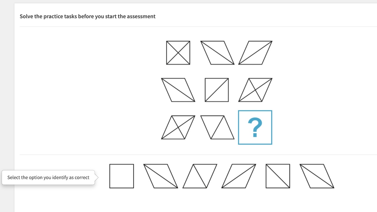 Example Ravens Progressive Matrices test question showing how it measures cognition